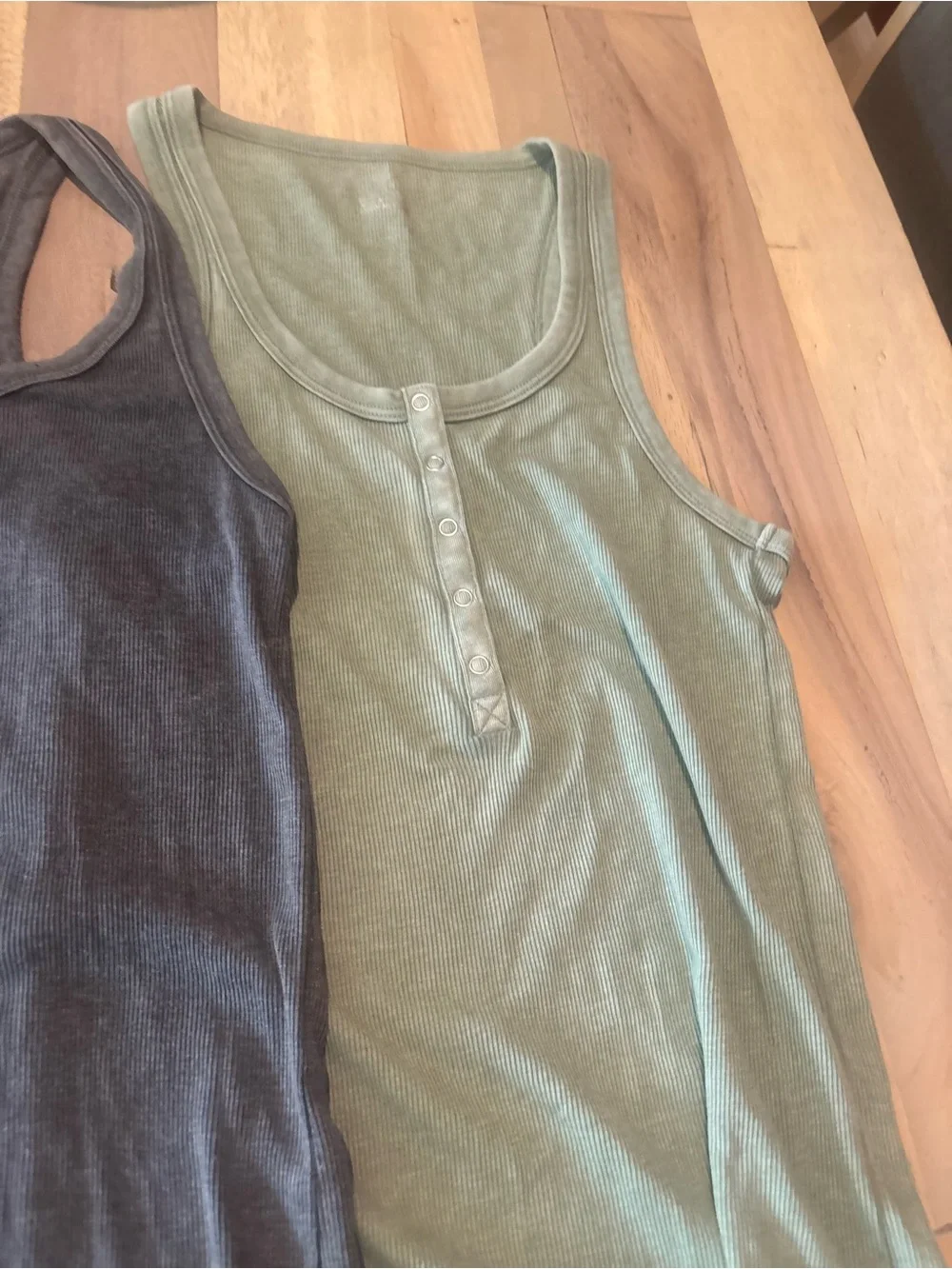 aerie Ribbed Henley Tank Top in Charcoal Gray & Sage Green